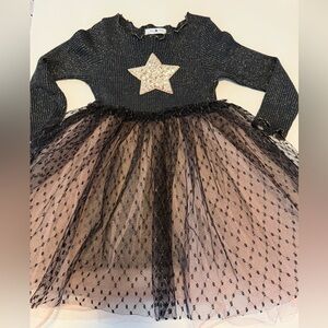 Petite Hailey Black and Champagne gold Sparkle Star Tulle Dress size: 5 GUC